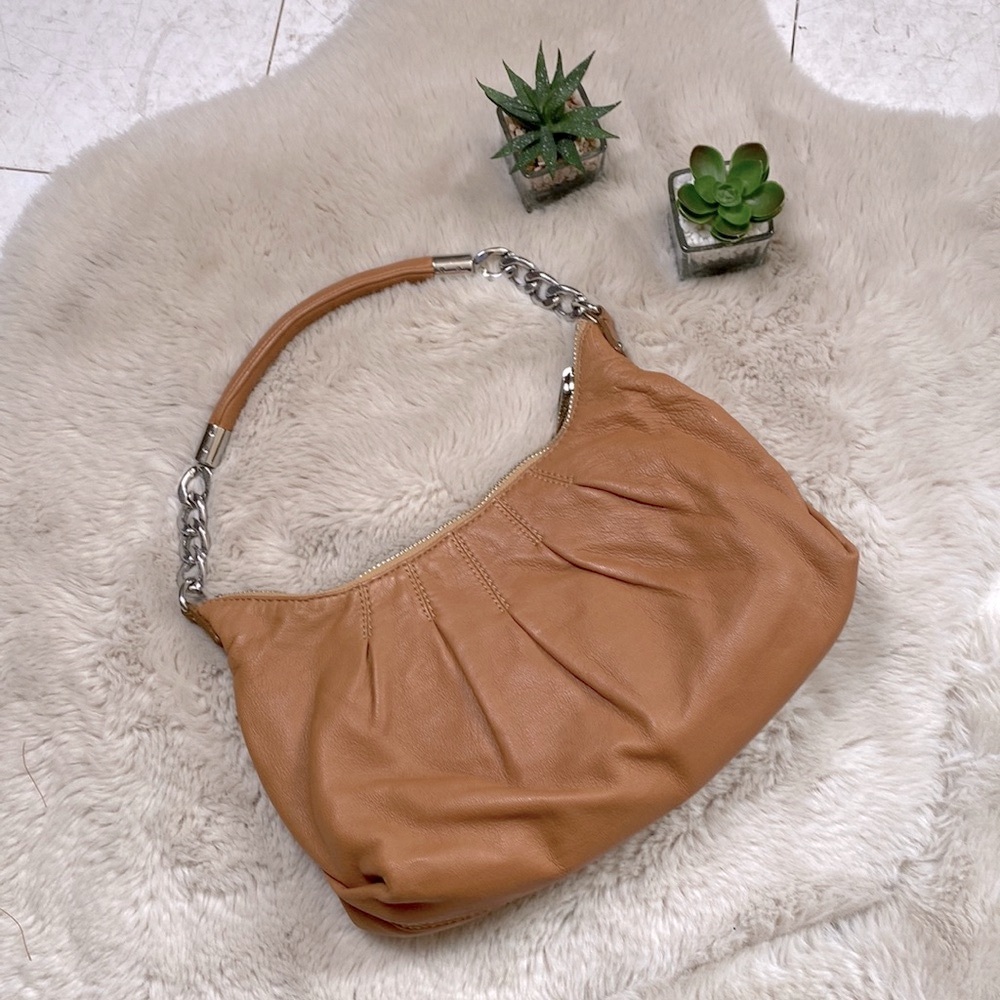 Michael Kors Tan Leather Handbag Silver Chain Y2K 2000s Fashion Classic